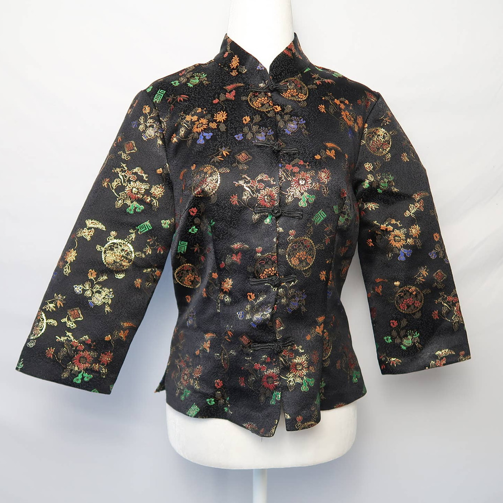Vintage 90s Frederick's of Hollywood black satin Asian style jacket 6